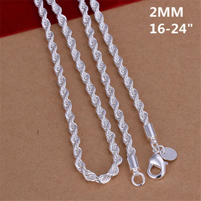 PLATED Sterling Silver Necklace 4mm Men ed Rope Chains 16 18 20 22 24 Inches DHSN067 TOP 925 Silver Plate Halsband Jewe8640251