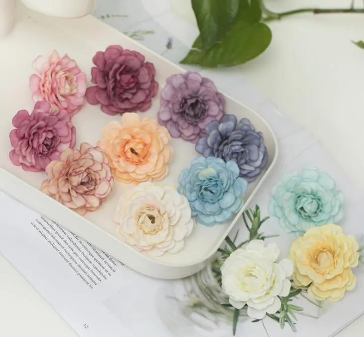秋のアザジラの花シミュレーション小茶ローズヘッド結婚式の手首の花を作るヨーロッパの牡丹の花の頭100ピース/ロットY016