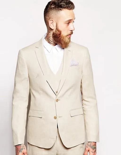 Beige Groom Tuxedos Notch Lapel Groomsman Wedding 3 Piece Suit Moda Mężczyźni Business Party Jacket Blazer (kurtka + spodnie + krawat + kamizelka) 2262