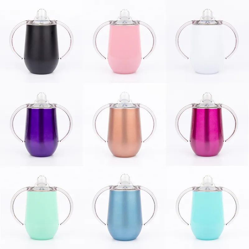 Sippy cup 10oz baby flaska rostfritt stål tumbler med handtag vakuumisolerad läckage provisorisk resa kopp 12 färger barn vattenflaska