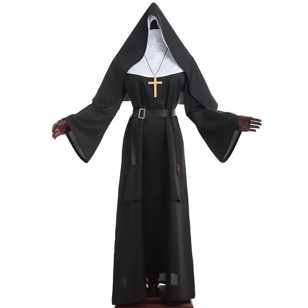Frente de cosplay tema feminino adulto feminino Festa de Halloween A Virgem Mary Irmã Scary roupas vestidos de igreja