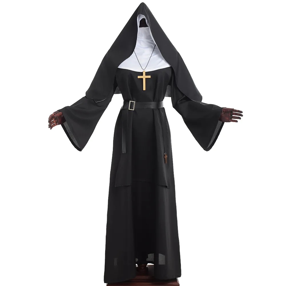 Strój nun Cosplay Kostium dla dorosłych kobiety kobiety Halloween impreza Virgin Mary Sister Straszne stroje Kościoła sukienki kościelne