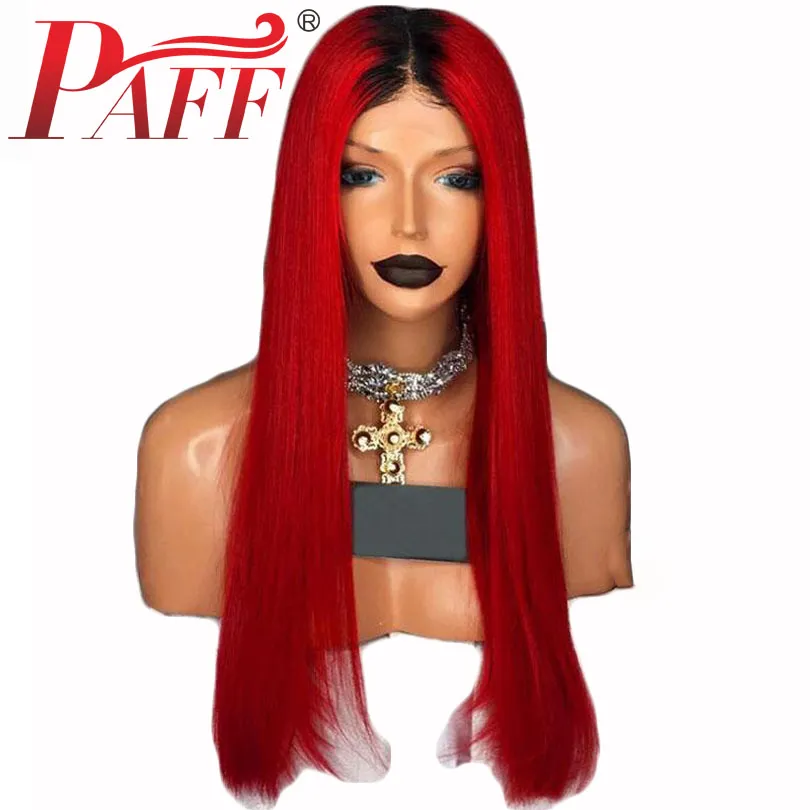 Paff 1b99j Lace Front Human Hair Wigs Malaysia Red Remy Hair Pre Plucked Lace Front Wig med baby hår för kvinnor