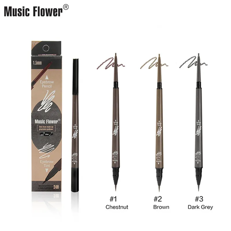 Music Flower Eyebrow Pencil Tint Makeup 2 In 1 Super Fine Pen Profession Waterproof 24h Long-lasting Precision Eyebrow
