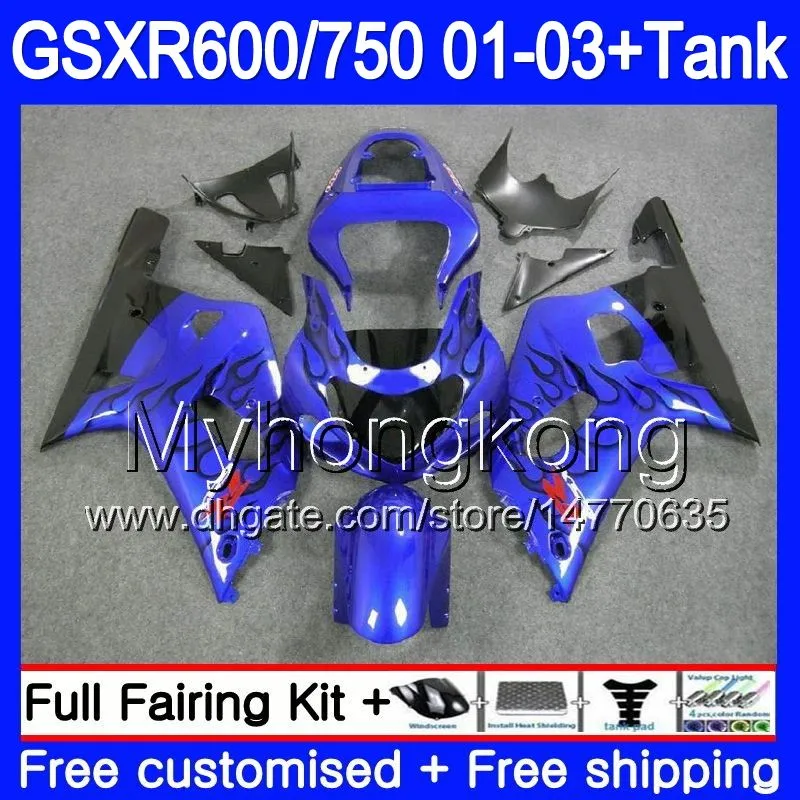 + Réservoir Pour SUZUKI GSXR 600 750 GSXR-750 GSXR600 bleu noir stock 2001 2002 2003 294HM.64 GSX R750 R600 K1 GSX-R600 GSXR750 01 02 03 Carénage