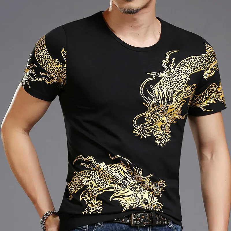 Wholesale Mens High Street Bronze 3D Dragon Totem Print Gold