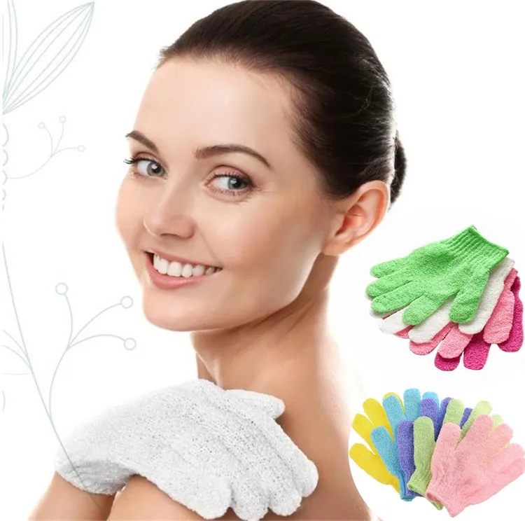 fashion Bath Brushes Colorful nylon body cleaning bath gloves exfoliating baths glovesfive-finger baths gloves household products T2I5059