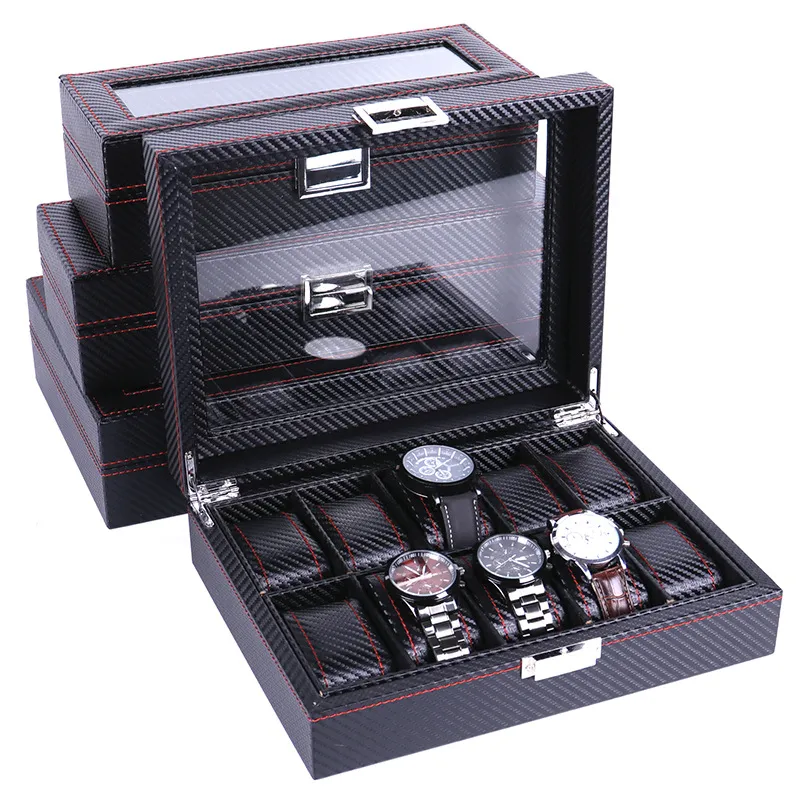 High Carbon Fiber 5 6 10 12 Grid Watch Box Watch Display Storage Box Bracelet Display Slots Case holder Storage Container