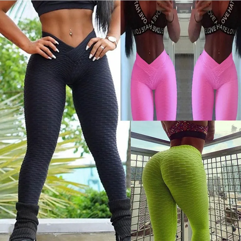 2018 V Bandage Femmes Gym Stretch Sport Taille Haute Pantalon De Yoga Soulever La Hanche Fitness Sport Leggings Thigts Pantalon D'entraînement En Cours D'exécution