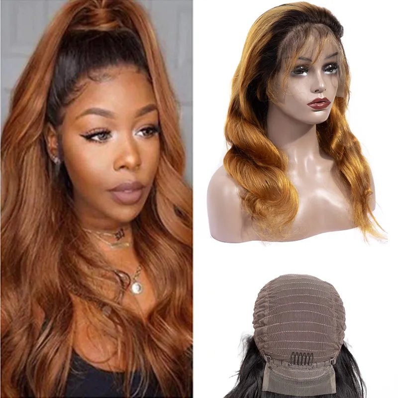 Indian Virgin Hair 13X4 Lace Front Wig Body Wave 100% Human Hair Wigs Hair Products 1B/30 Two Tones Color