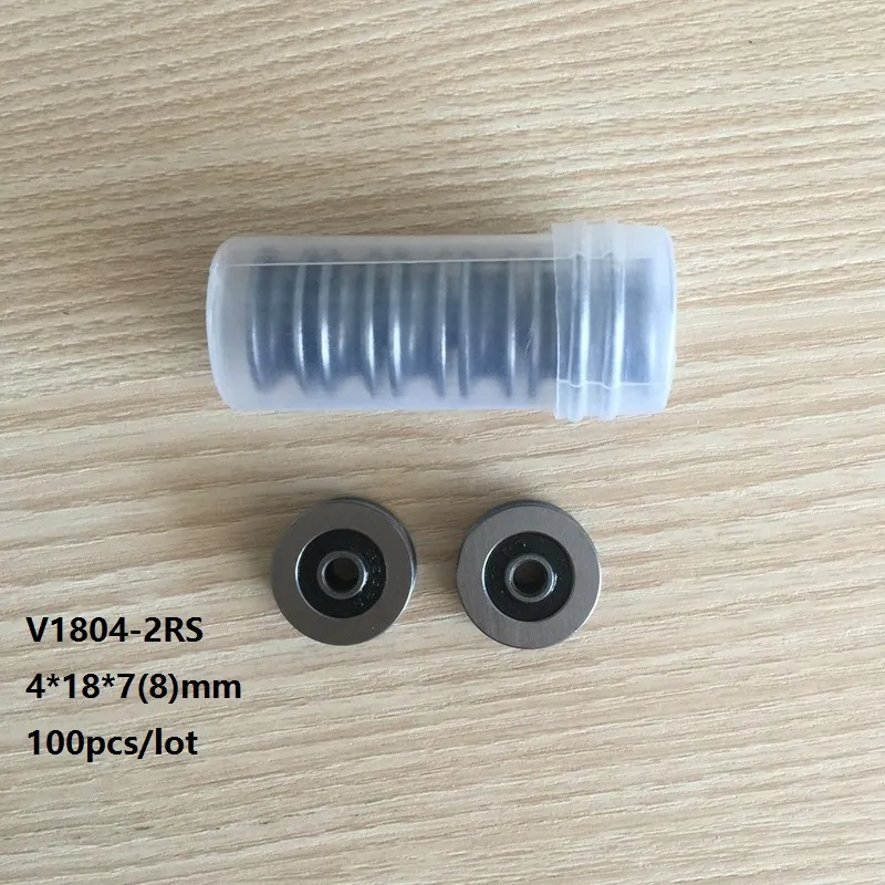 100 pçs / lote V1804-2RS 4mm 4x18x7 (8) mm V Groove rolamentos de rolos de aço groove polia bola eixo linear rolamento 4 * 18 * 7 (8) mm