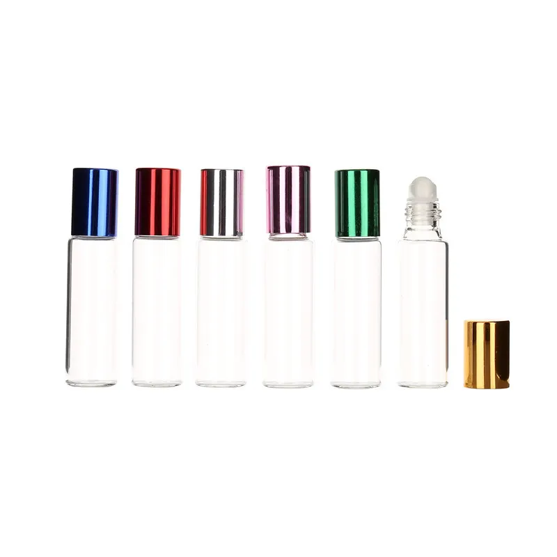 Botellas de rodillos de aceite esencial de vidrio transparente de 10 ml con bolas de rodillo de vidrio Perfumes de aromaterapia Bálsamos labiales Roll On Bottles JXW260