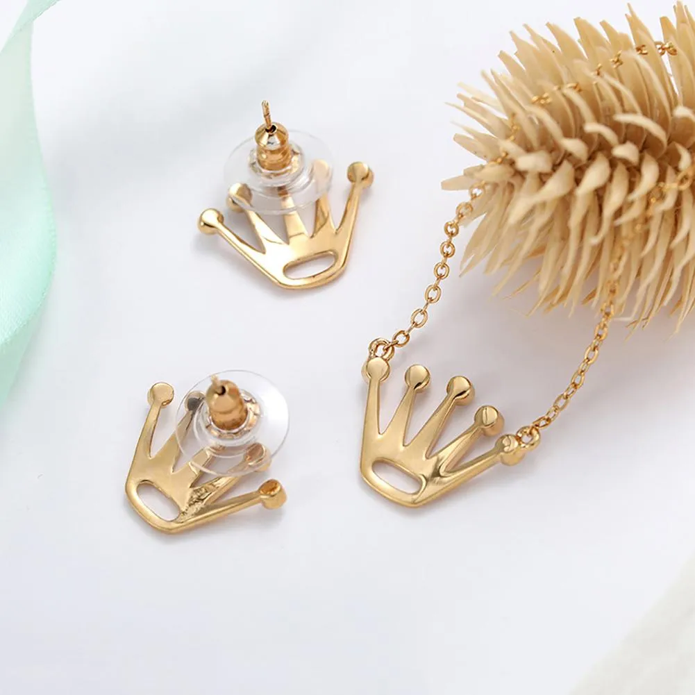 Fashion- Women Crown Pendant Shiny Rhinestone Earrings Necklace Set Jewelry Gift parure bijoux femme