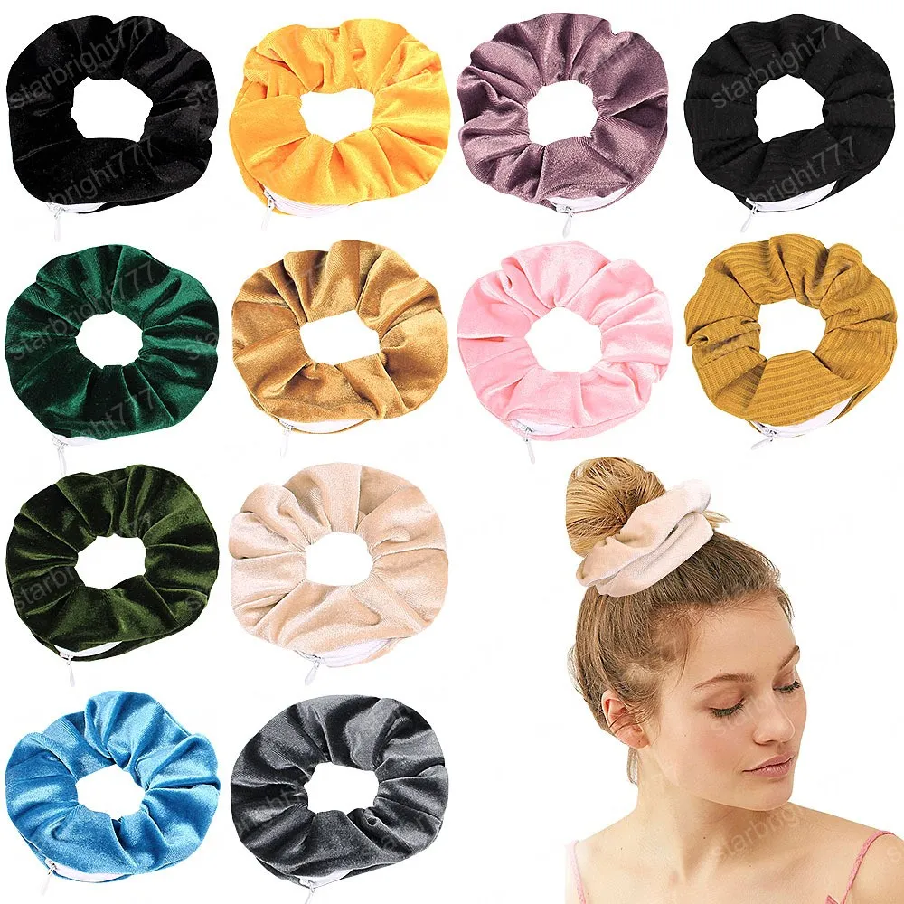 Kadife hairbands Kız Saç toka Halka Elastik Saç Bantları Saf Renk Fermuar Hairband Kalın Barsak Scrunchie Hairband 16 Renkler