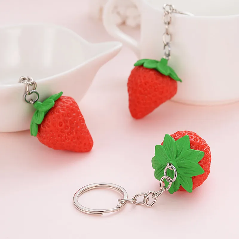 Keychains & Lanyards 50pcs Fruit Key Ring Little Strawberry Keychain Cute Key Ring For Women Jewelry Girls' Gift Kids Friends Gift SHN6