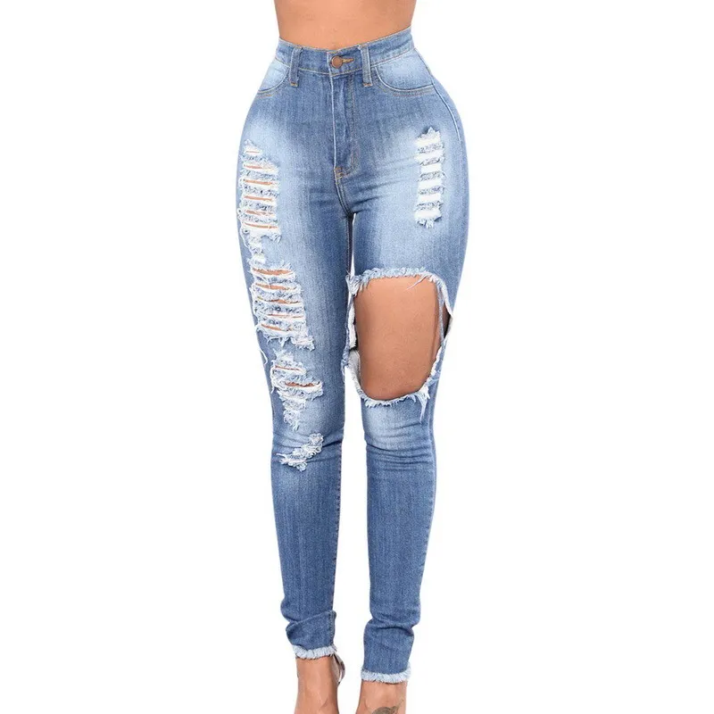Nibesser High Waist Ripped Blue Pencil High Waisted Ripped