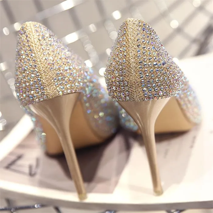 Luxury Gold Silver Crystal Women Designer Shoes High Heels Fashion Bling Bridal Shoes Pointed Toe For Wedding Real Picture Ladies Heel From 42 92 DHgate