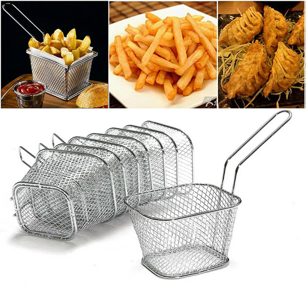 Mini panier de friteuse à frites de qualité alimentaire, panier de service de friteuse en acier inoxydable, panier de présentation des aliments, paniers à frites de cuisine