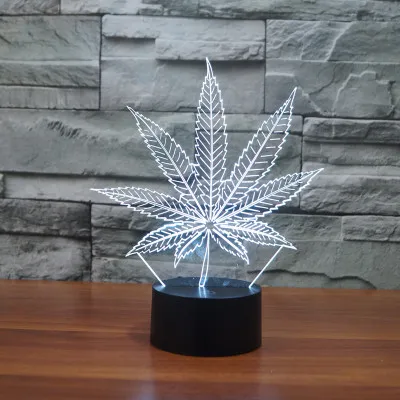 Liść 3d Illusion Led Lampa Lampa Night Light 7 RGB Kolorowe USB Zasilany 5th Bateria Bin Dotykowy przycisk Dropshipping Pudełko