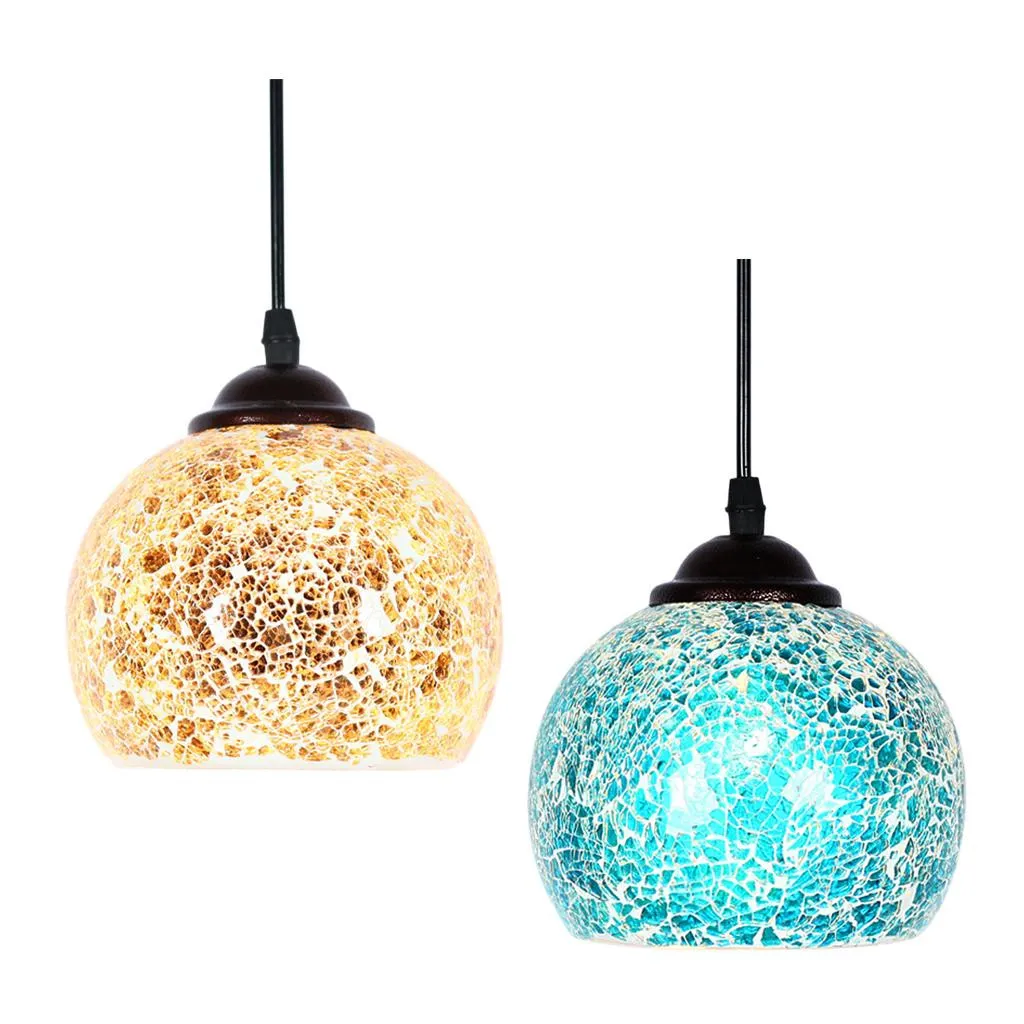 2 Piece Mosaic Pendant Lamp Vintage Style Hanging Ceiling Light Multicolor Glass