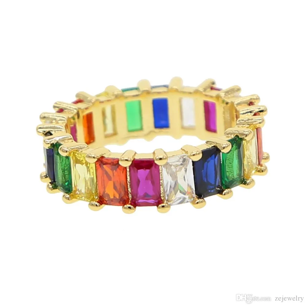 Nowe Kobiety Rainbow Color Band Band For Women Luksusowy Wspaniała europejska dama biżuteria utwardzona pełna CZ Eternity Bands Ring228k