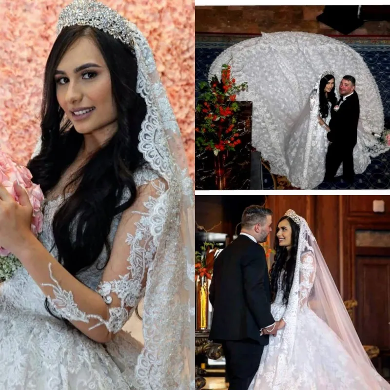 Luxus-Spitze-Ballkleid-Brautkleider, sexy Brautkleider mit V-Ausschnitt, Kapellen-Schleppe, individuelles Land-Hochzeitskleid in Übergröße