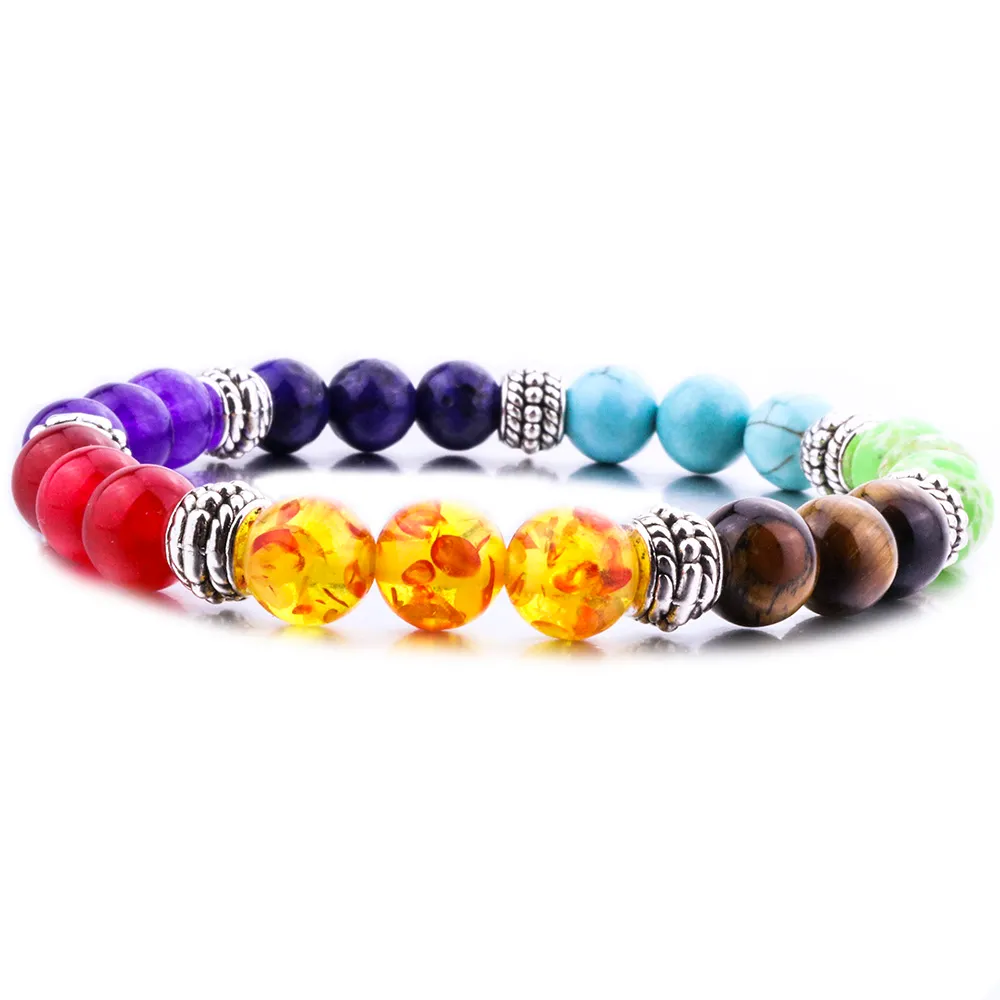 Argent Or Couleur 8mm 7 Chakra Bracelet Guérison Équilibre Perles Reiki Bouddha Prière Bracelet pour femmes hommes Bijoux