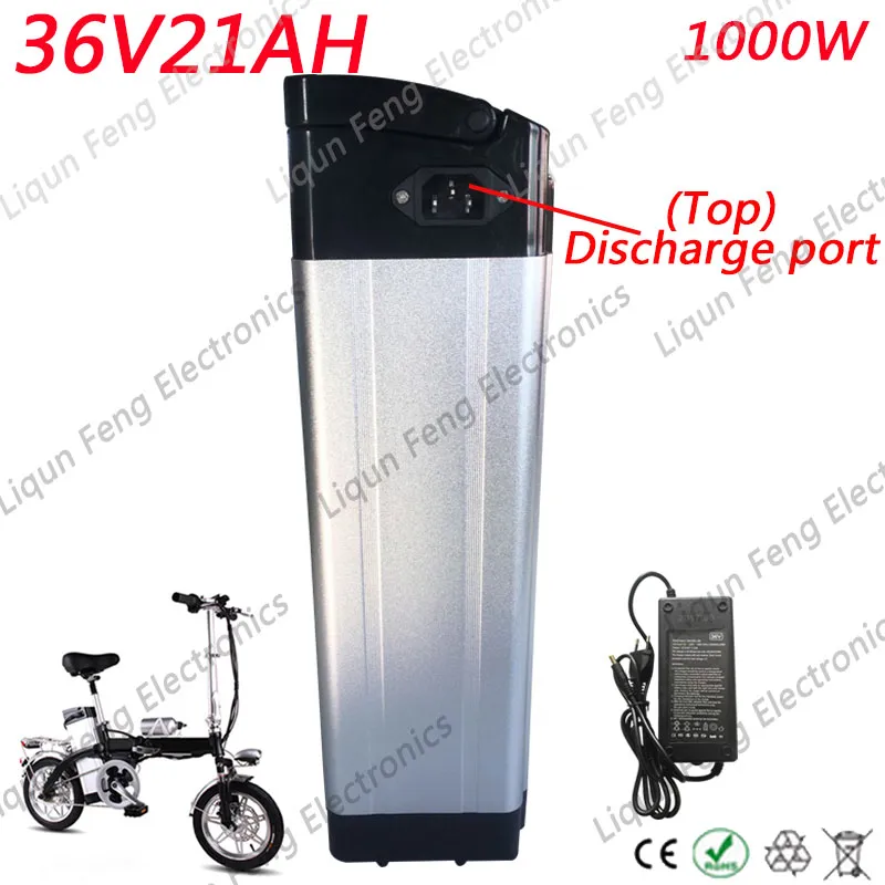 Top descarga 1000 W 36 V 20AH Bicicleta Elétrica Scooter de Chute bateria de íon de lítio 36V21A Ebike li-ion bateria 30A BMS 42 V 2A carregador.