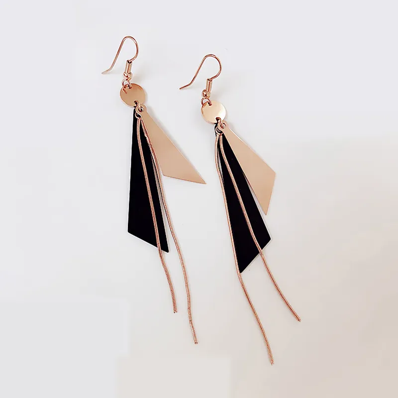 Titanium Steel Triangle Tassel Dangle Earrings Vintage Geometric Long Earrings for Women Party Show Gifts Wholesale Retail