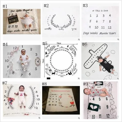 Baby Photo Dekens Toddle Milestone Dekens Fotografie Achtergronden Prop Letter Flower Print Deken Pasgeboren Wrap Swaddling 30 Styles YL389