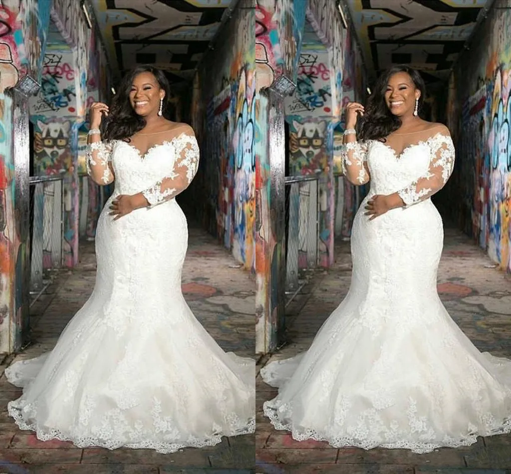 Lace Sheer Jewel Full-length Mermaid Wedding Dress