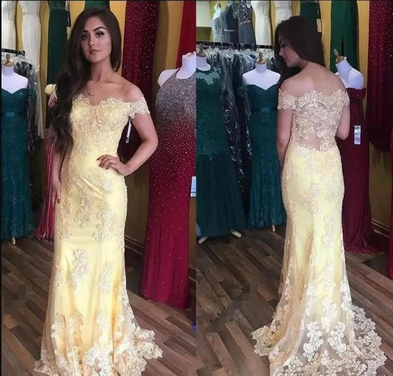 Hors Épaule Mince Dentelle Appliques Sirène Robes De Bal 2019 chérie Manches Courtes Personnalisé Longue Soirée Robes De Soirée Pour Les Femmes Spécial