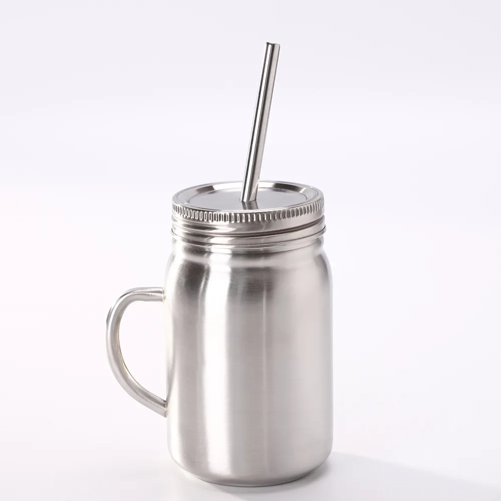 500ML Mason Tumbler Mason Jar Gobelet à double paroi en acier inoxydable avec couvercles à poignée et couvercle étanche Bouteille d'eau par Express A0054