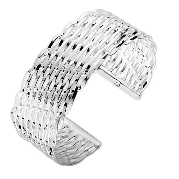 925 Sterling Silver Trevliga kvinnor som väver Net Elegant manschett Bangles Fashion Costume Bangles smycken