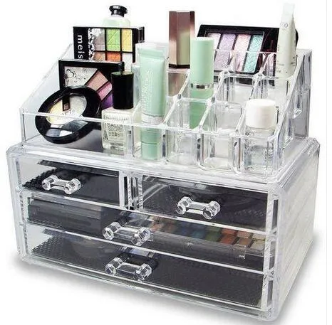 Darmowa wysyłka USA Stock Hurtownie 4 szuflady Zintegrowane akrylowe makijaż Case Cosmetics Organizer Przezroczyste