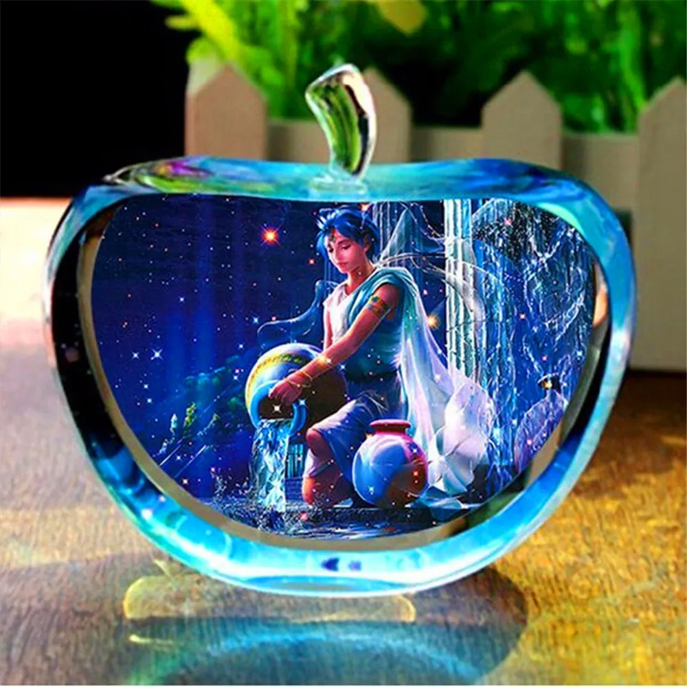 12 Constellation Arts and Crafts Clear Rare Crystal Glass Apple Model Figurines Paper Weights Natural Stones and Minerals Photo Customized Crystals for Home