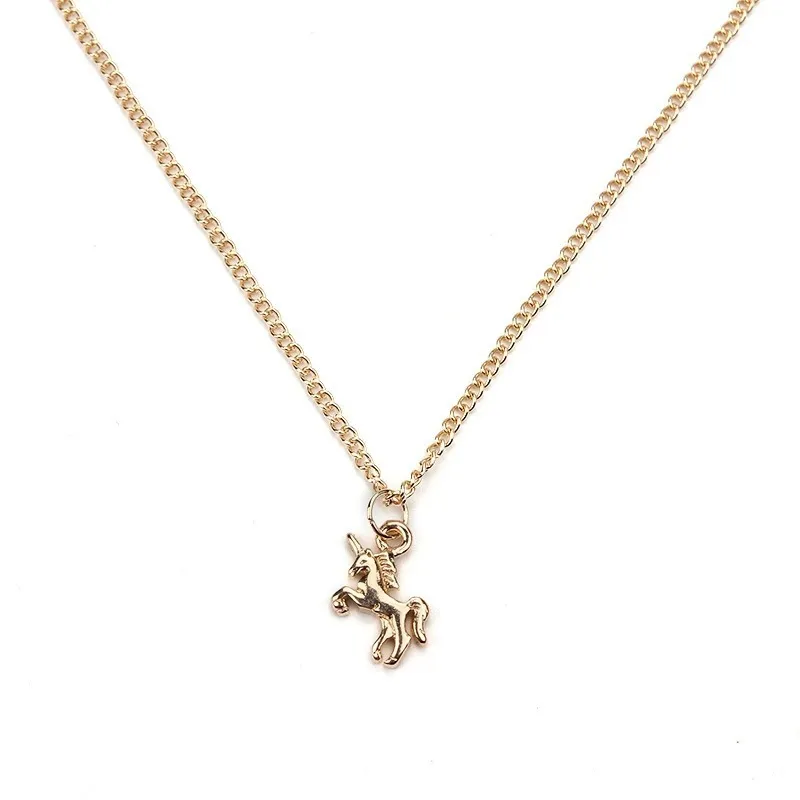 Mode ingen dogeared logo hängande nytt guldfärg liv är magisk unicorn häst legering clavicle chain chocker halsband smycken gåva, whosales