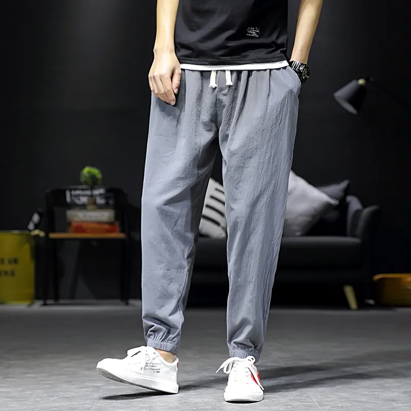 Men's Pants Cotton 2021 Summer Trousers Men Chinese Style Solid Joggers Cargo Mens Track Streetwear Harem Sweatpants Male