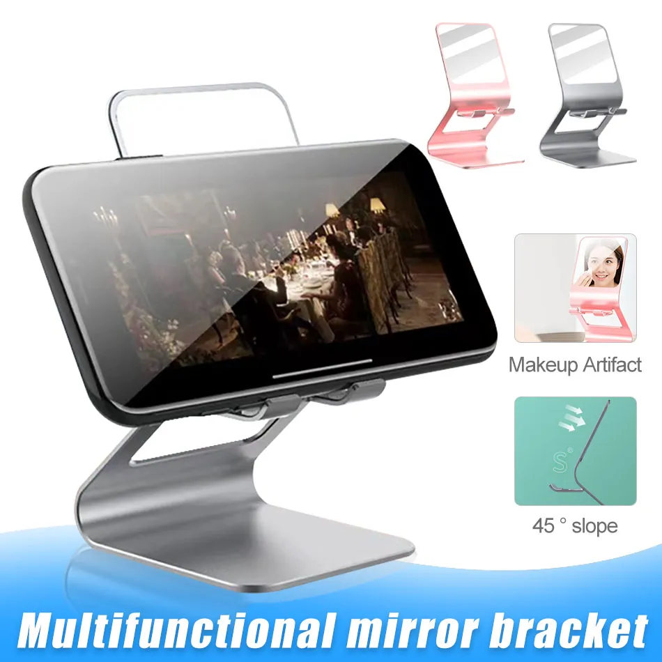 2 in 1 Make-up Mirror Alloy Desktop Phone Holder Compatibel met Andriod Telefoon voor iPhone 11 Pro Max XS 7/8 Samsung S20 HEBBEN DOWERS