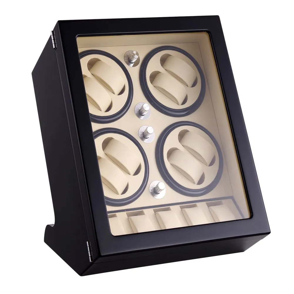 Watch Boxes Winder LT Wooden Automatic Rotation 8 5 Storage Case Display Box 2023 StyleInside White Outside Black235t