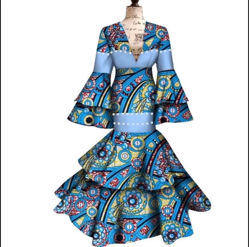 Dashiki Print Maxi Dress for Women - Ankara Ankara fabric, Long Flare Sleeves, Perfect for Evening, Weddings, and Parties