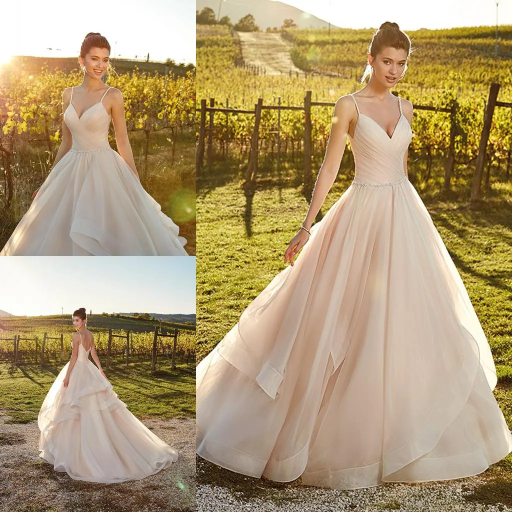 Eddy K 2019 Country A Line Wedding Dresses Spaghetti Beads Ruffles Sweep Train Bridal Gowns Plus Size Beach Boho robe de mariée