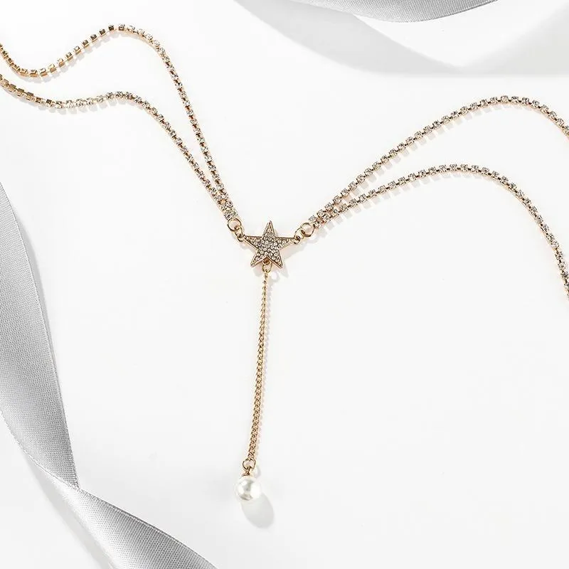 Moda-Nuova collana della catena della clavicola di personalità collana semplice femminile della perla di temperamento breve perla di personalità