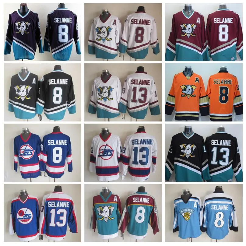 Могучие Утки фильм 1993 Vintage 13 Селянне хоккея на льду 8 Anaheim Ducks CCM Все прошитой Белый Черный Красный Зеленый Фиолетовый