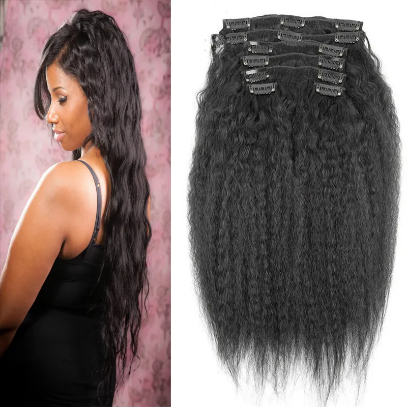 Coarse Yaki Kinky Straight Clip In Human Hair Extensions 10pcs 120g Full Head Clip Ins 100% Human Hair Extension