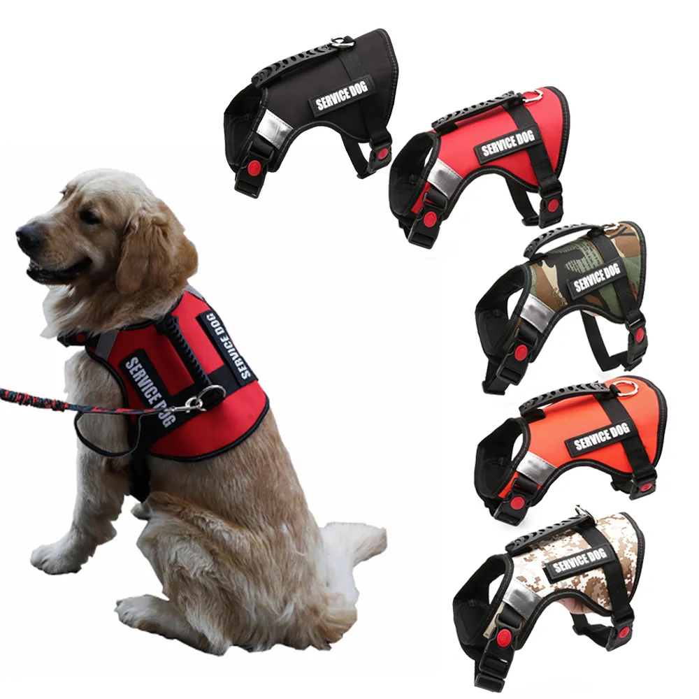 Reflekterande Canvas Big Dog Harness Service Dog Vest andningsbart Justerbart handtagskontroll Säkerhetsvandring för medelstora stora hundar