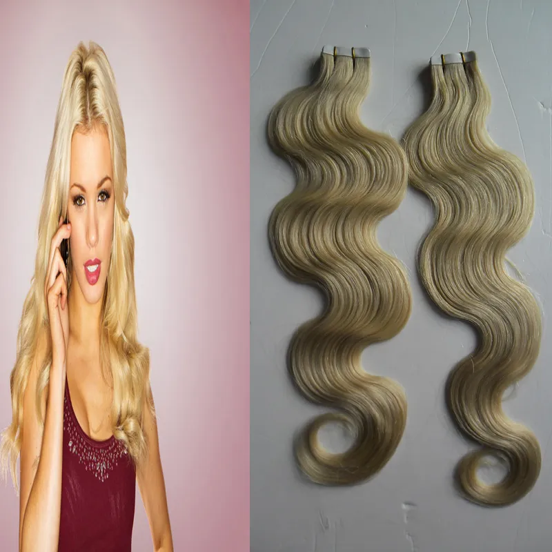 Bande blonde dans les extensions de cheveux humains corps 100g peau trame vrais cheveux humains Remy 40 pièces bande sur les extensions