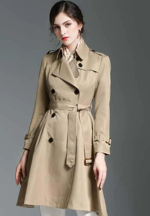 hot sales women fashion double breasted long dress trench coat high quality branded design slim fit trench for women size S XXL B89146