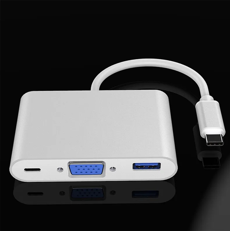 USB 3.1 Typ C till VGA USB 3.0 PD Type-C till VGA + USB 3.0 + PD Multiport Charger Adapter för MacBook Smart Phone 20PCS / Lot
