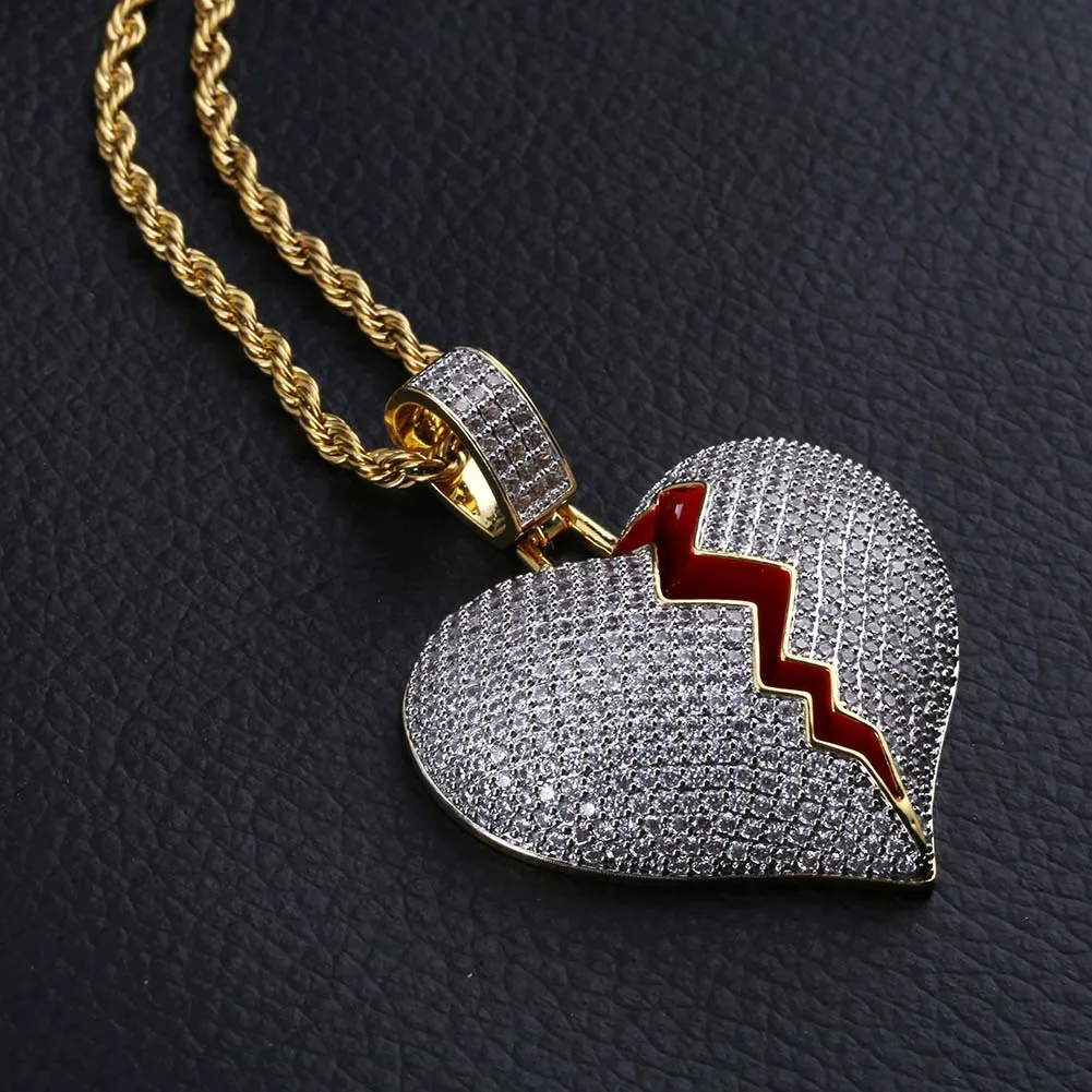 Hip Hop Jewelry Iced Out Pendant Luxury Designer Necklace Mens Gold Chain Pendants Bling Diamond Break Heart Charms Hiphop Rapper Love Accessories